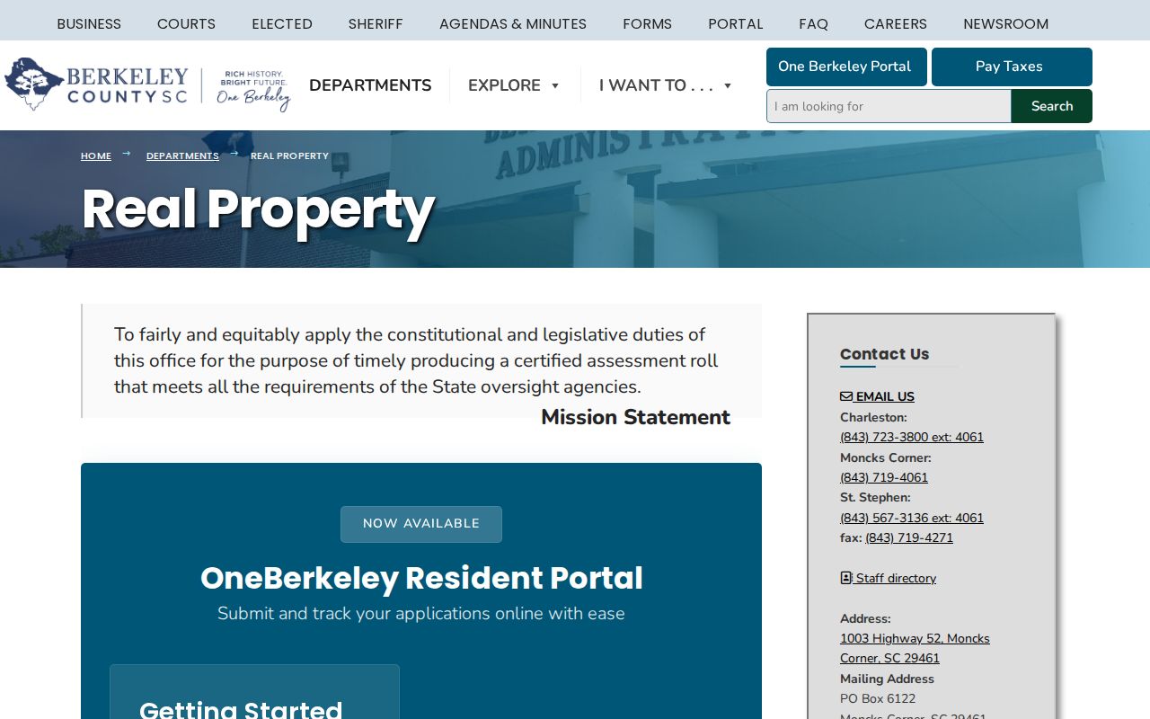 Berkeley County residents directory Real Property Services page