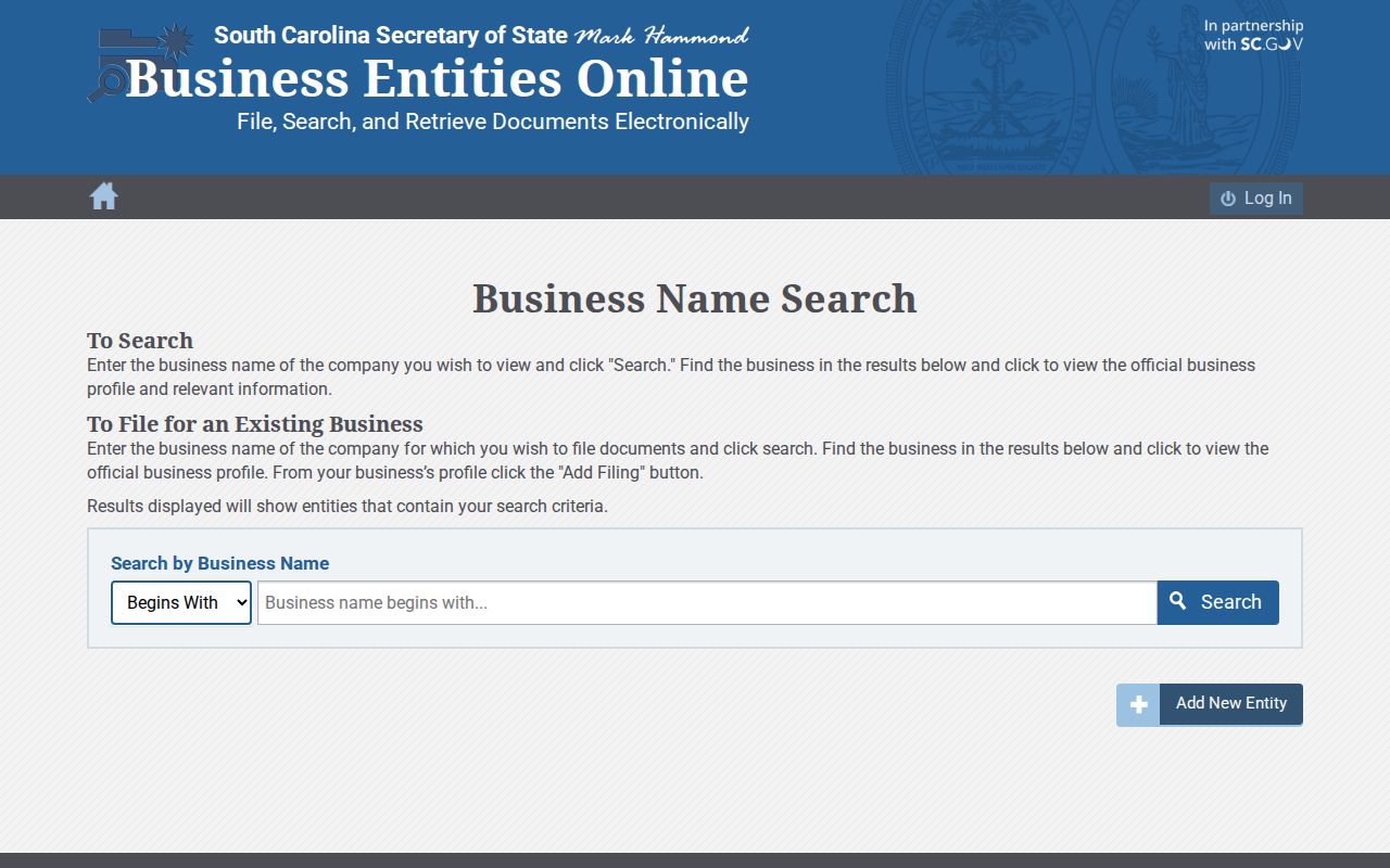 Berkeley County resident lookup Secretary of State entity search